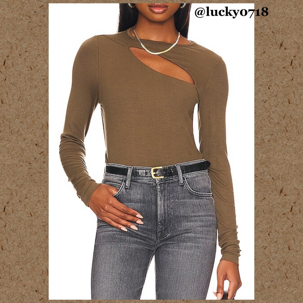 La Made NWT Verge Peek A Boo Long Sleeve Top in Army Brown Sz S